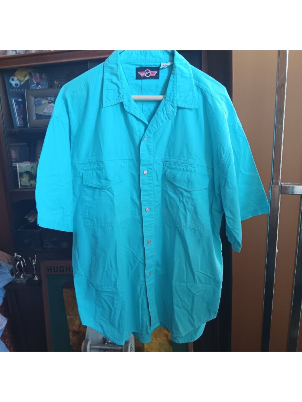 Vintage 1980's New Wave Preppy Shirt mens XL Turqois Blue By Fluid India Cotton